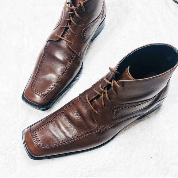 Versace Collection vintage brown square toe leather short boots sz41 US8 - Picture 1 of 9